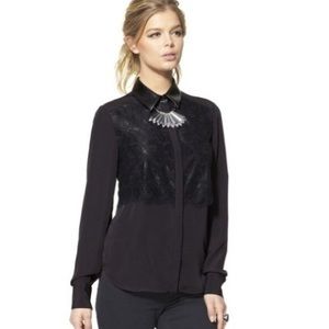 Prabal Gurung black blouse w chiffon lace overlay